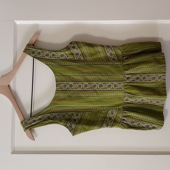 Prana Green Embroidered Tank Top | W's S | Ruffle Bottom, Cropped, Side Zip | - Picture 7 of 9